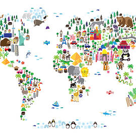 Animal Map of the World for children and kids by Michael Tompsett