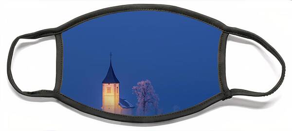 Misty Winter Church Scene Face Mask