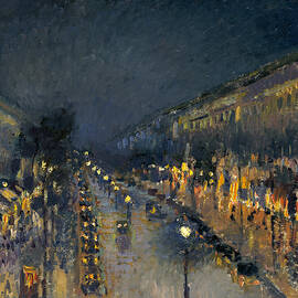 The Boulevard Montmartre at Night by Camille Pissarro