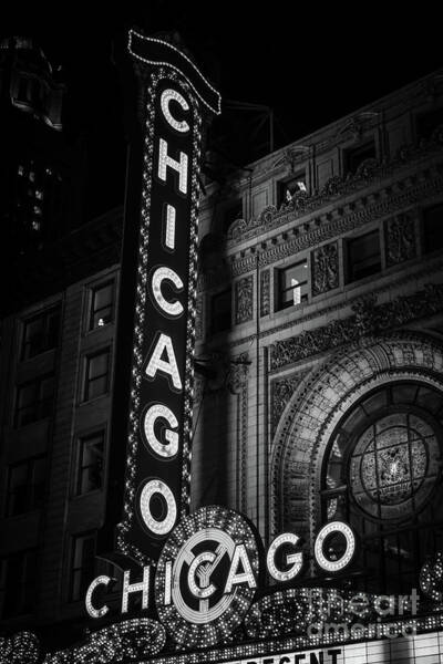 City Wall Art featuring the photograph Chicago Theatre Sign In Black And White #3 by Paul Velgos