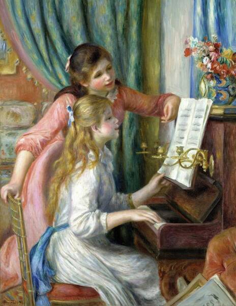 Two Girls Playing the Piano Wall Art