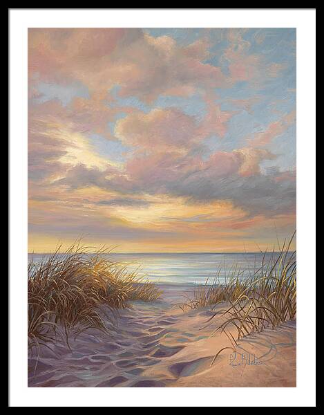 Tranquil Beach Sunset Scene Framed Print