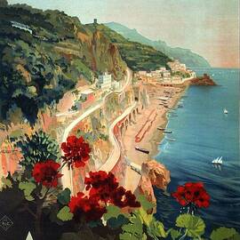 Amalfi, Italia - Coastline, Italy - Retro travel Poster - Vintage Poster by Studio Grafiikka