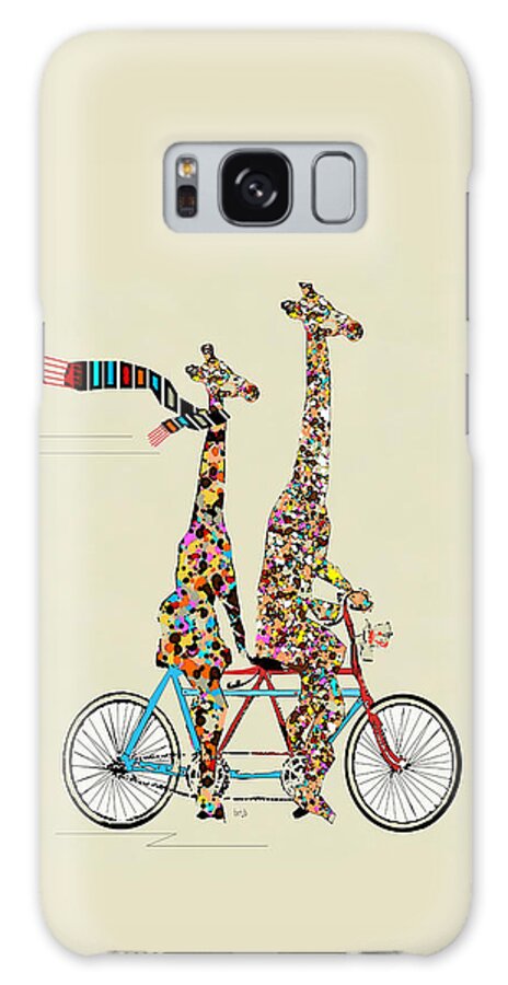 Colorful Giraffes on Tandem Bicycle Galaxy Case