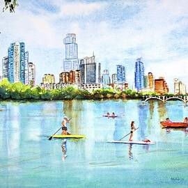 Austin Texas Skyline from Lou Neff Point by Carlin Blahnik CarlinArtWatercolor