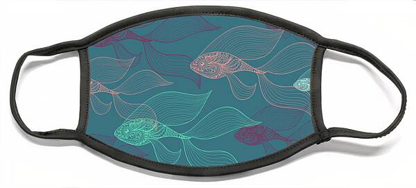 Intricate Fish Patterns on Teal Face Mask
