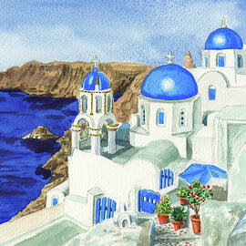 Blue Roofs Impressionism Greece Oia Town Santorini  by Irina Sztukowski