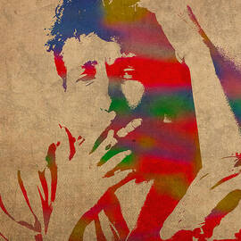 Bob Dylan Watercolor Portrait on Worn Distressed Canvas by Design Turnpike