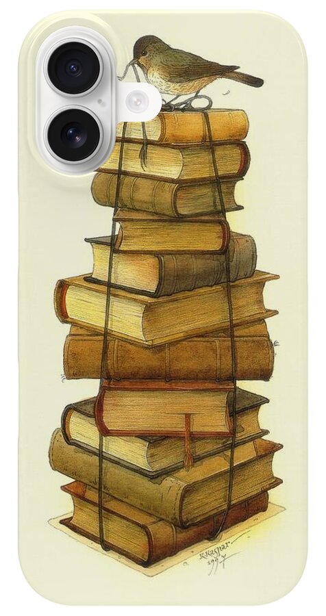 Bird on Stack of Books iPhone Case