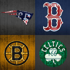 Boston Sports Fan Recycled Vintage Massachusetts License Plate Art Patriots Red Sox Bruins Celtics by Design Turnpike