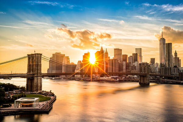 Sunset Over Brooklyn Bridge Wall Art
