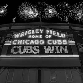 Chicago Cubs Win Fireworks Night B W by Steve Gadomski