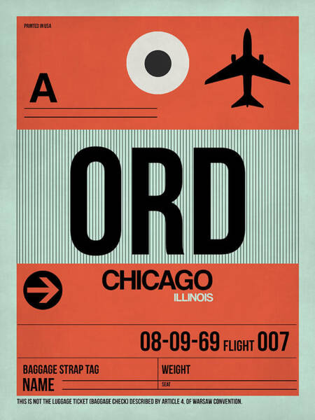 Vintage Chicago Flight Tag Design Wall Art