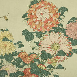 Chrysanthemums and Bee by Hokusai
