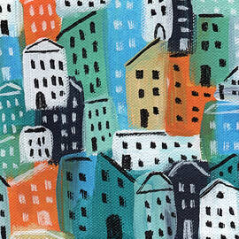City Stories- Blue and Orange by Linda Woods