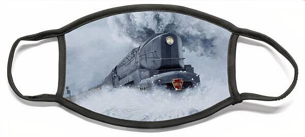 Steam Train in Winter Storm Face Mask