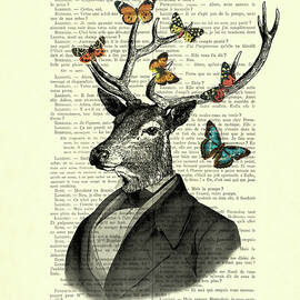 Deer in suit with butterflies by Madame Memento