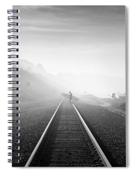 Surfer Walking Along Foggy Tracks Spiral Notebook