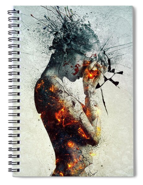 Fragmented Human Portrait in Flames Spiral Notebook
