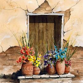 Door With Flower Pots by Sam Sidders