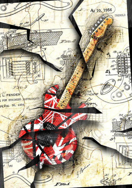 Vintage Guitar Blueprint Collage Wall Art