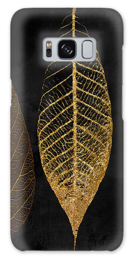 Gold Veined Leaves on Dark Background Galaxy Case