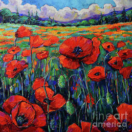 FIELD OF POPPIES impressionism textured oil painting Mona Edulesco by Mona Edulesco