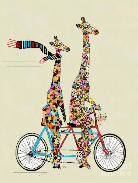 Colorful Giraffes on Tandem Bicycle Wall Art