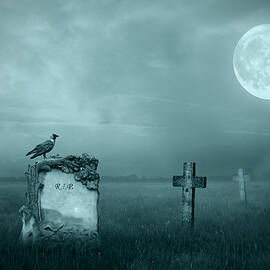 Gravestones in moonlight by Jaroslaw Grudzinski