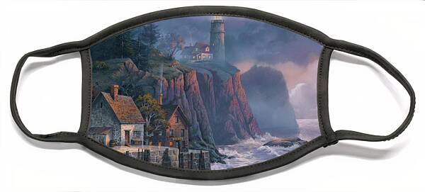 Lighthouse Overlooking Coastal Cliffs Face Mask