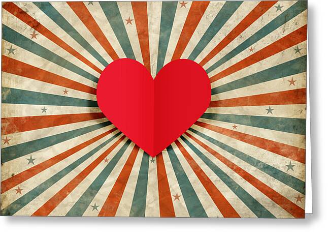 Vintage Red Heart on Starburst Background Greeting Card