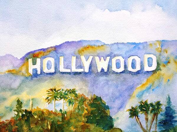 City Wall Art featuring the painting Hollywood Sign California by Carlin Blahnik CarlinArtWatercolor