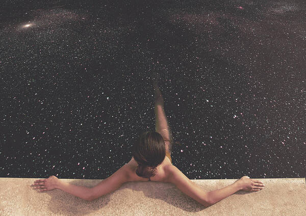 Woman Floating in Starry Pool Wall Art