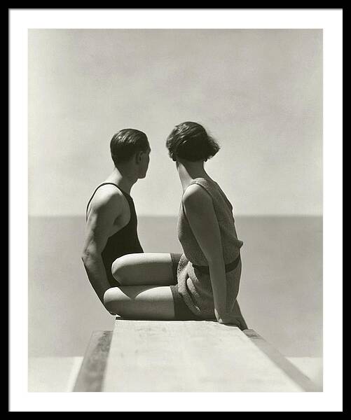 Couple in Vintage Swimwear Framed Print