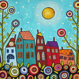 Houses Blooms And A Moon by Karla Gerard