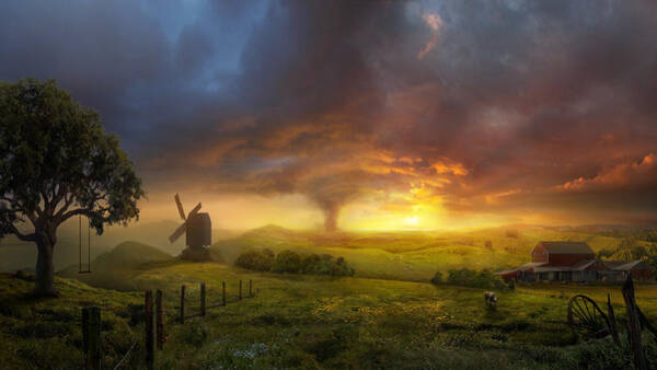 Stormy Countryside Sunset Wall Art