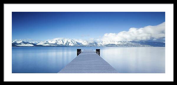 Serene Mountain Lake Pier Framed Print