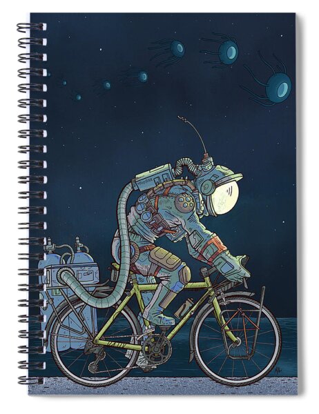 Futuristic Astronaut on Bicycle Spiral Notebook