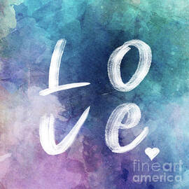 Love watercolor in a blue square by Delphimages Photo Creations