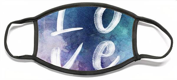 Love Watercolor In A Blue Square Face Mask