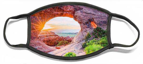 Sunrise Through Natural Rock Arch Face Mask