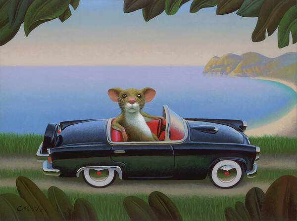 Mouse Driving by the Ocean Wall Art