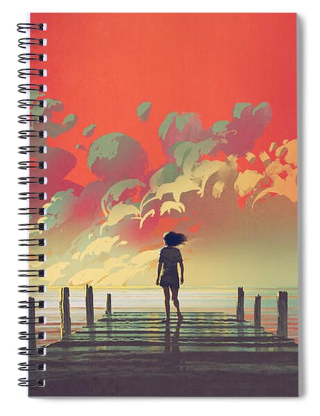 Solitary Figure on a Sunset Pier Spiral Notebook