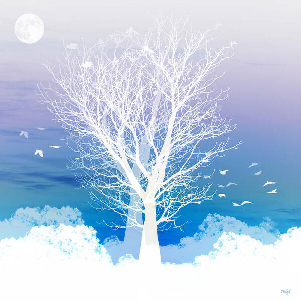 Ethereal Winter Tree and Birds Wall Art