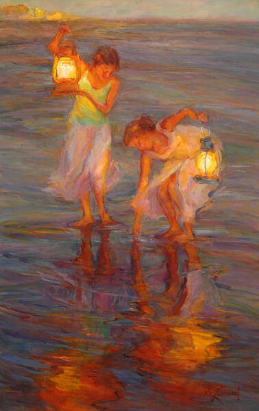 Women with Lanterns at Twilight Wall Art