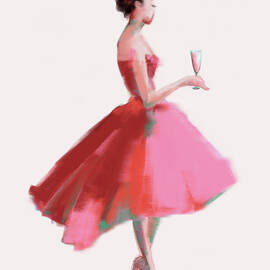 Pink Champagne Fashion Art by Beverly Brown