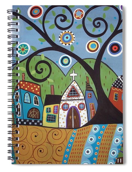 Whimsical Village and Tree Spiral Notebook