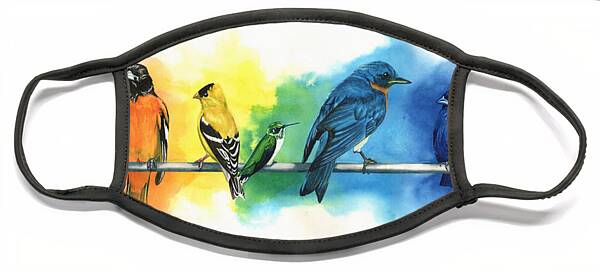 Colorful Birds Perched in Spectrum Face Mask