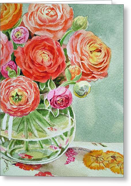 Vibrant Bouquet of Ranunculus Flowers Greeting Card