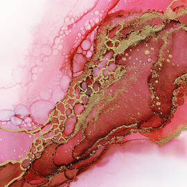 Red Gold Dragon Scales Abstract Ink Part 2 by Olga Shvartsur